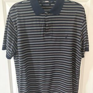 Nautica Men's Navy Striped Polo with White & Light Blue Lines